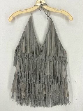 E&L Y2K Silver Fringe Halter Top Women’s Size 2 Metallic Festival